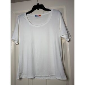 Freckled Poppy Women's 1XL White Ribbed‎ Scoop Neck Short Sleeve Top